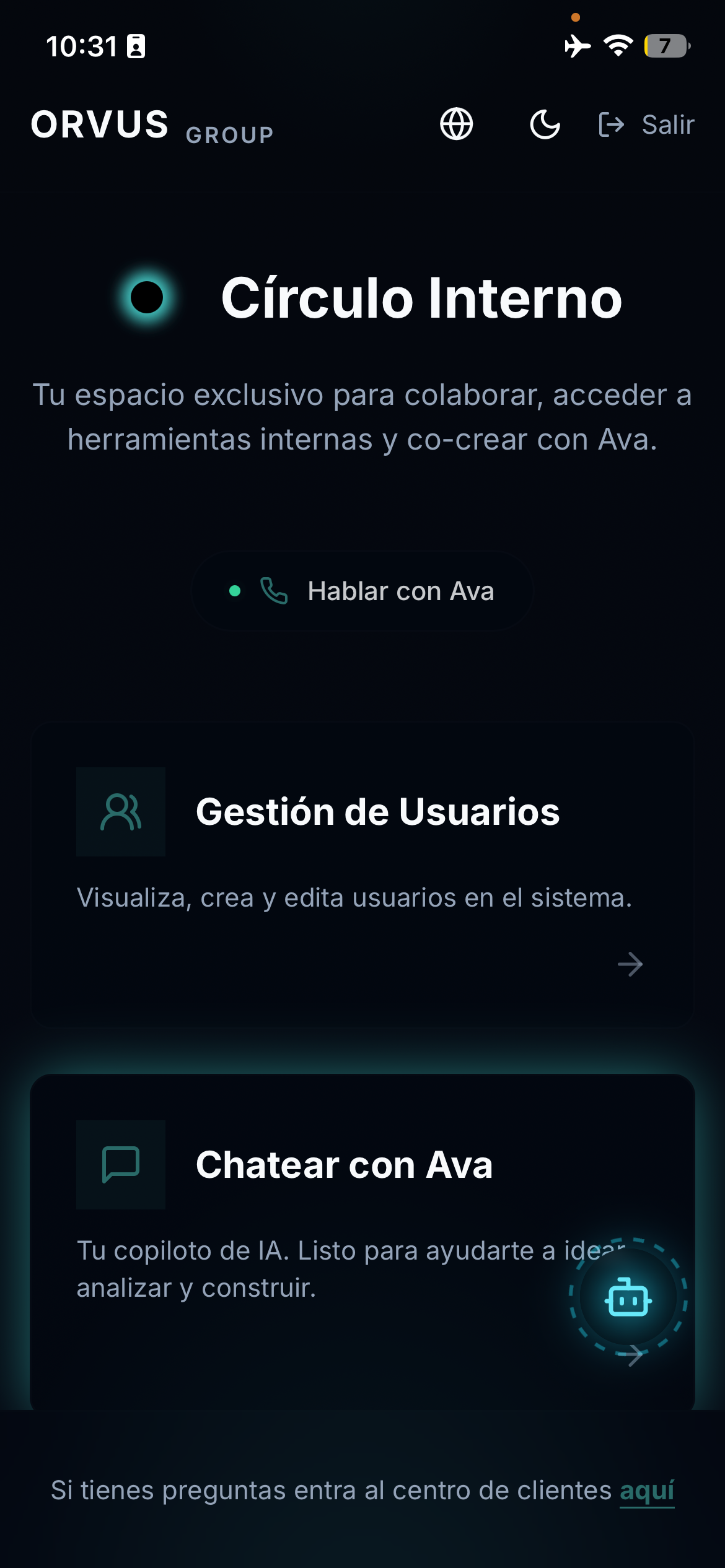AVA AI app — Tu Círculo Interno: chat, voz y co-creación con la persona digital de Orvus